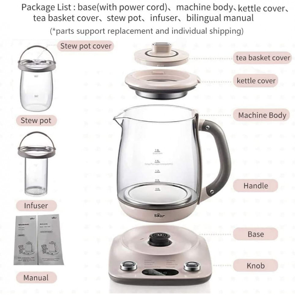 Chaleira Elétrica Bear 1,8 Litros com Infusor para Chá e Desligamento Automático 110V Rosa