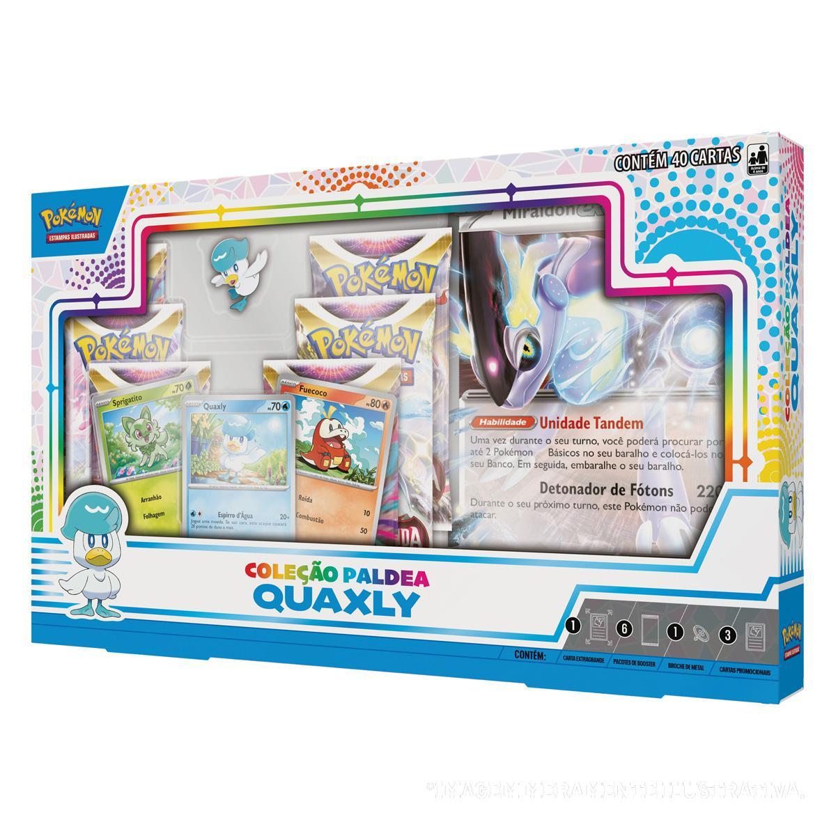 Miniatura Box Pokemon Coleção Paldea Quaxly - 003 40 Cartas Copag