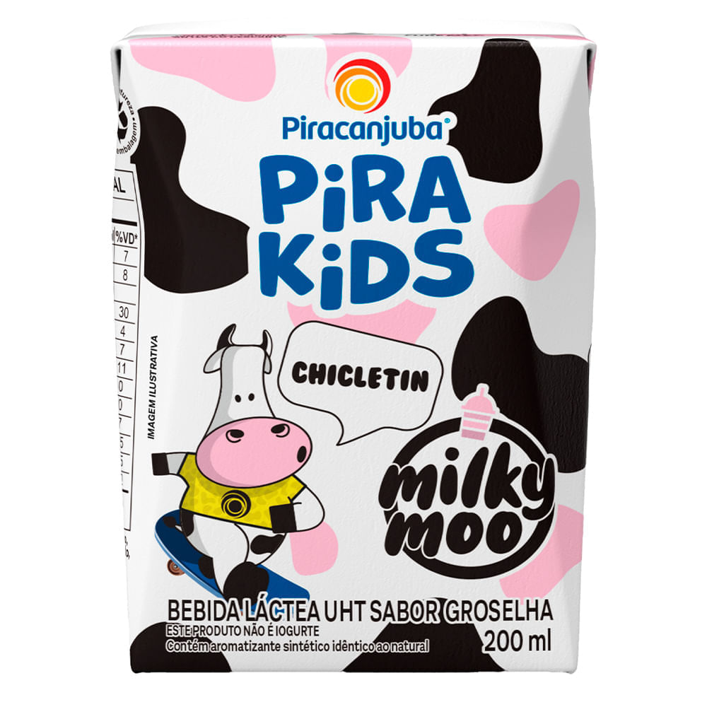 Miniatura Bebida Láctea Piracanjuba Pira kids Milk Moo Chicletin Sabor Groselha 200ml