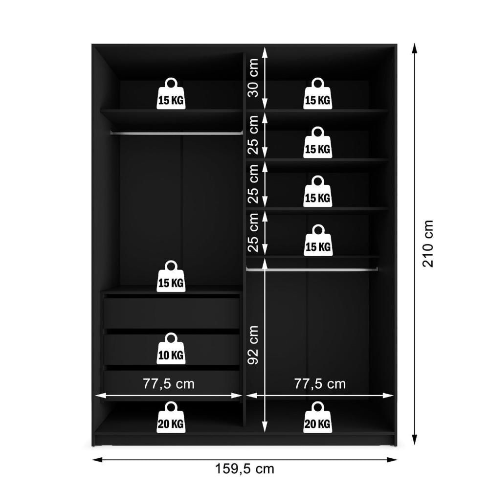 Miniatura Closet Solteiro 100% Mdf Bp 159,5cm 3 Gavetas Monreale Preto