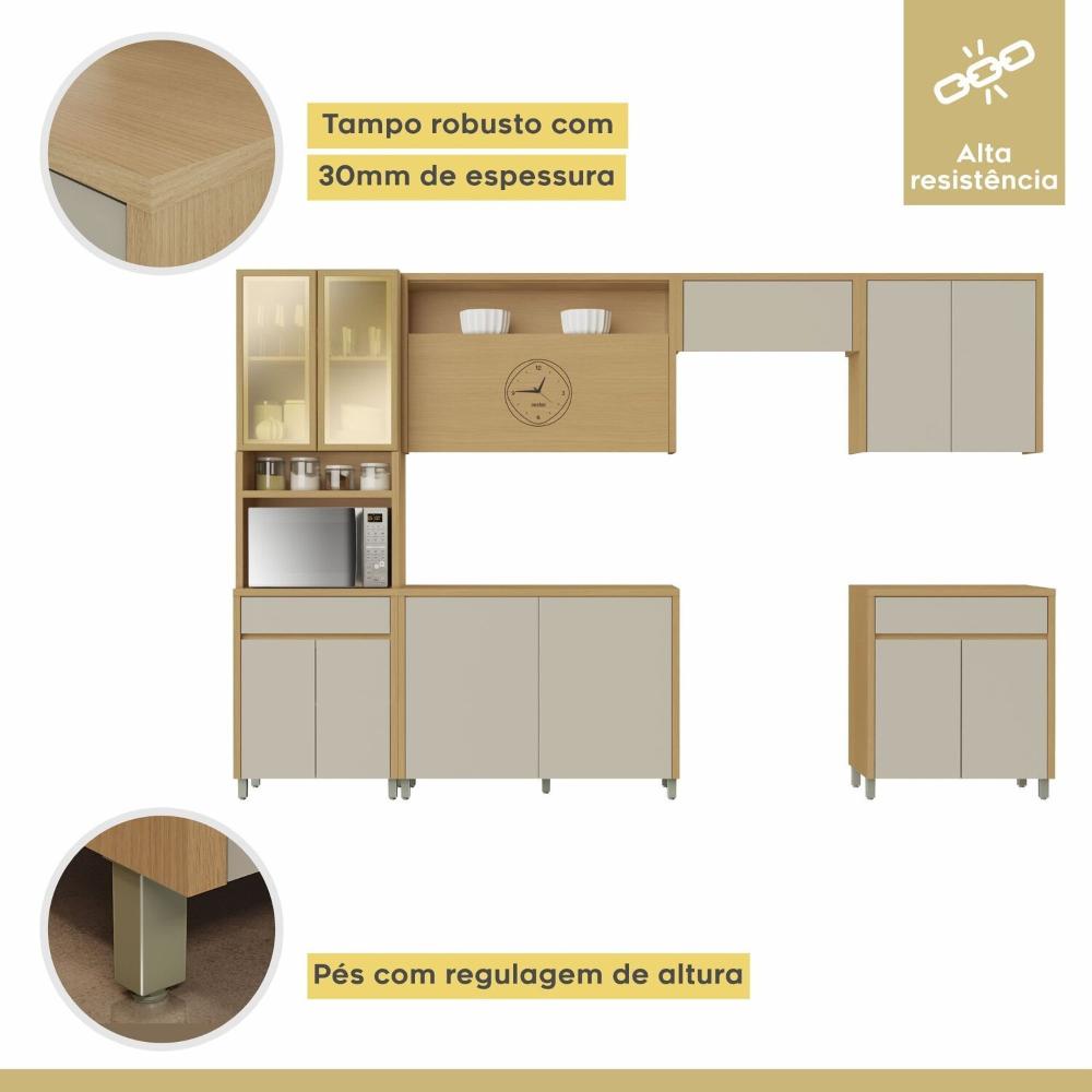 Cozinha Completa 6 Peças 12 Portas 2 Gavetas Condessa 350cm 100% MDF Carvalho/Greige