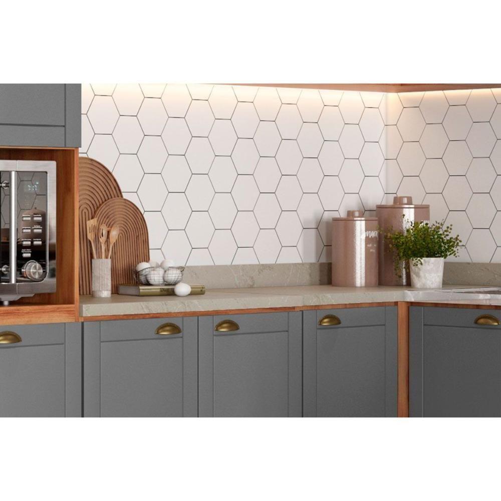 Cozinha Modulada Completa Bella 9 Peças 3 Aéreos + 3 Balcões + 1 Torre Quente+1ilha + 1 Complemento C9p200 Nogal Cinza