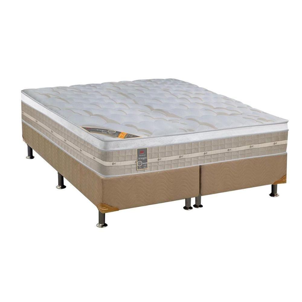 Miniatura Cama Box Queen: Colchão Molas Castor Pocket Premium Amazon + Base Crc Suede Bege(158X198)