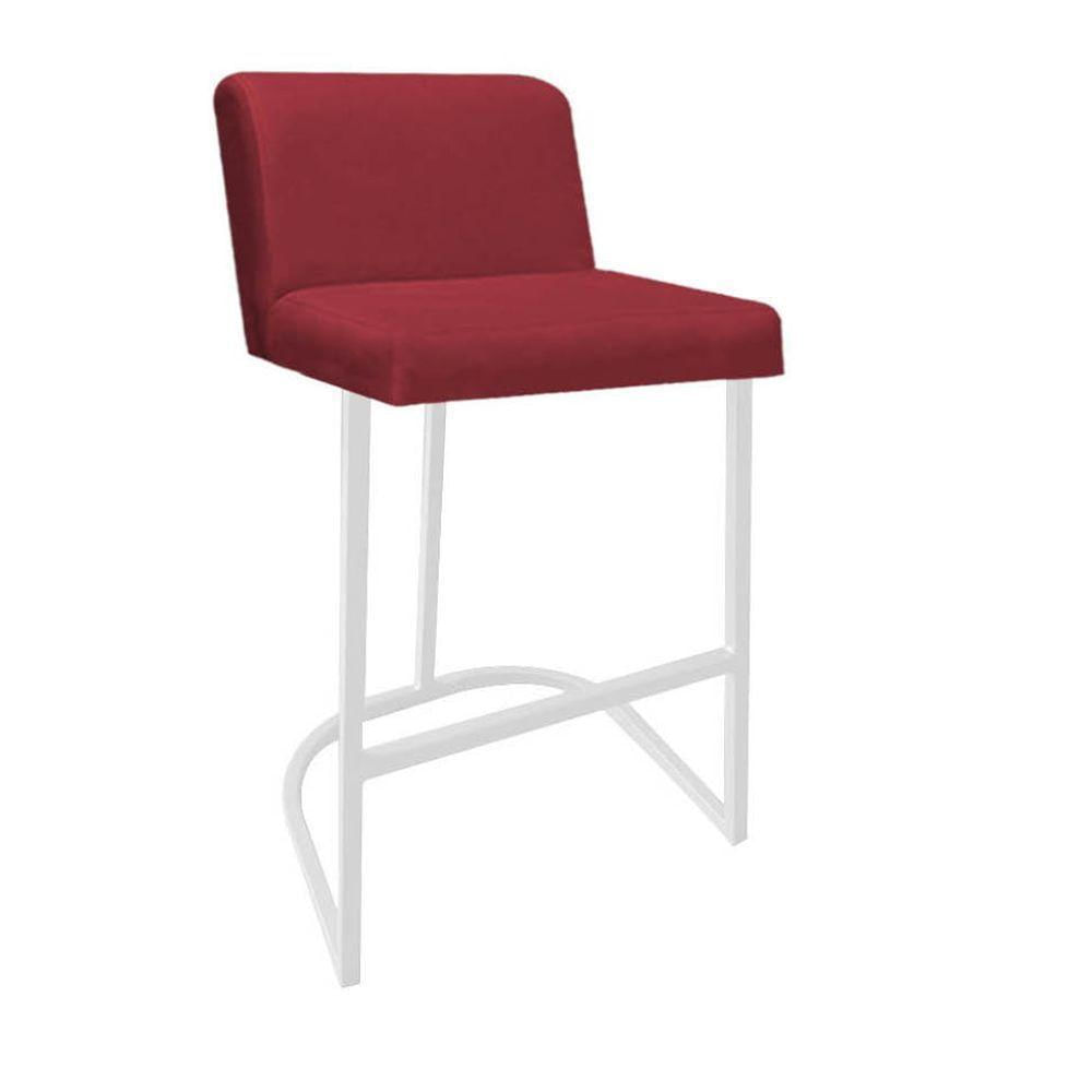 Miniatura Banqueta Com Encosto Noah Luxo Confort Bistrô Cozinha Ferro Branco Suede Vermelho - Ahazzo Móveis