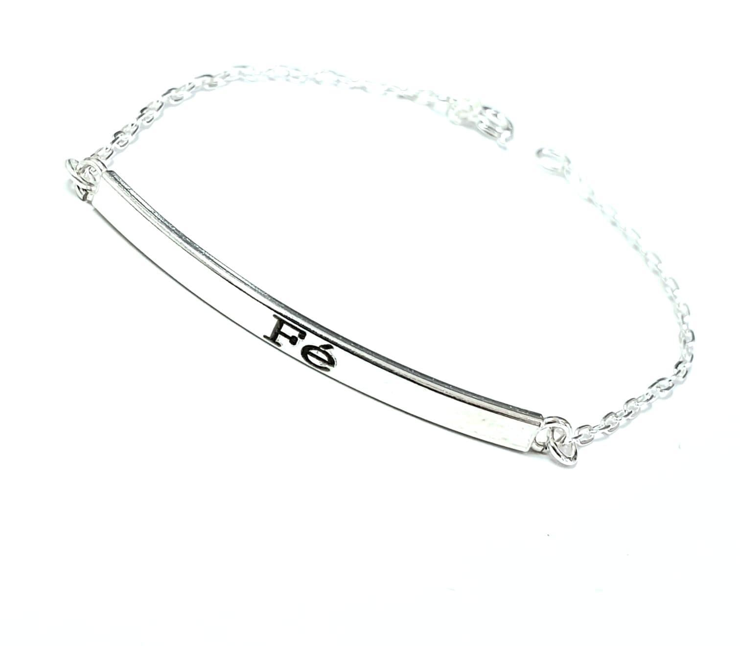 Miniatura Pulseira De Prata Elo Cartier Chapa Com 4Cm Escrito Fé