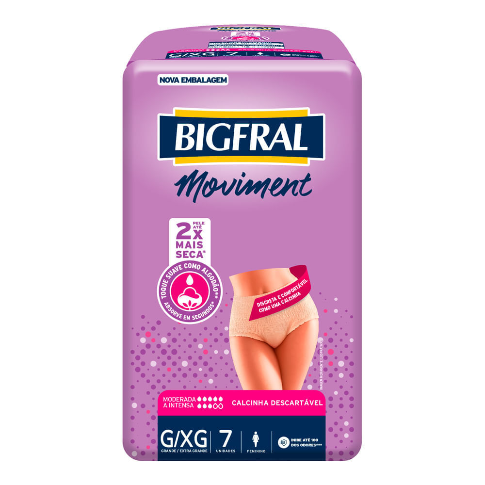 Miniatura Roupa Íntima Bigfral Moviment Feminina Tamanho G/XG com 7 Unidades