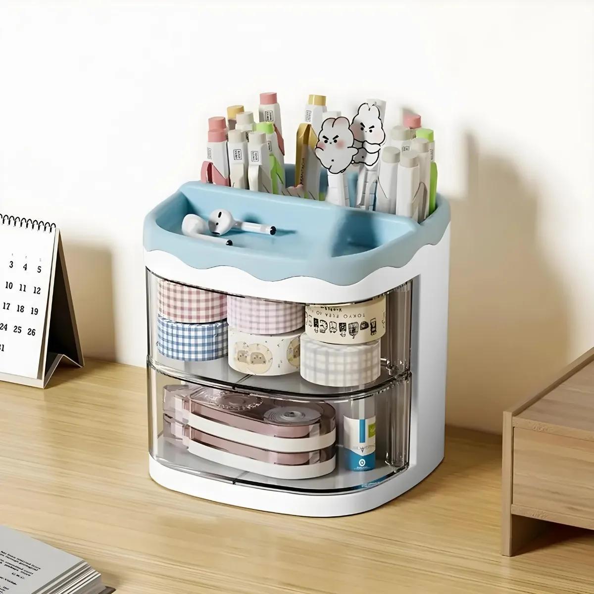 Miniatura Porta Treco Azul E Branco Multiuso Com Gaveta Top House
