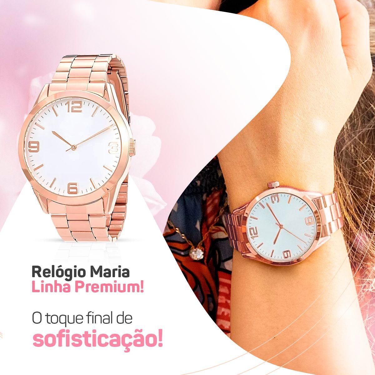 Relogio Feminino Rosê Aço Inox + Pulseira Pandora Prova