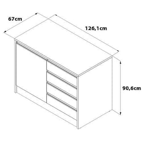 Bancada Bartira Gourmet com 1 Porta, 4 Gavetas e 1 Prateleira - 126cm de largura Branco e Thassos
