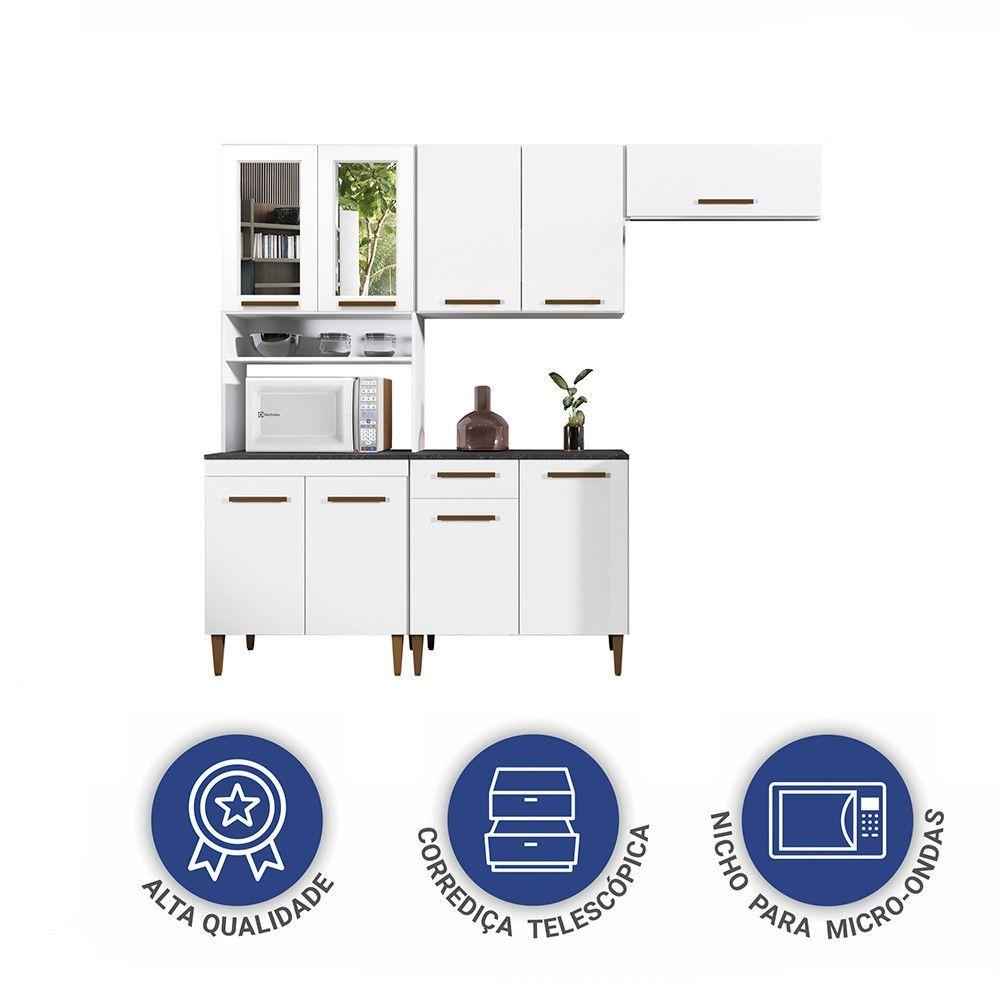 Cozinha Atenas Com Vidro Reflecta 9 Portas 1 Gaveta Branco