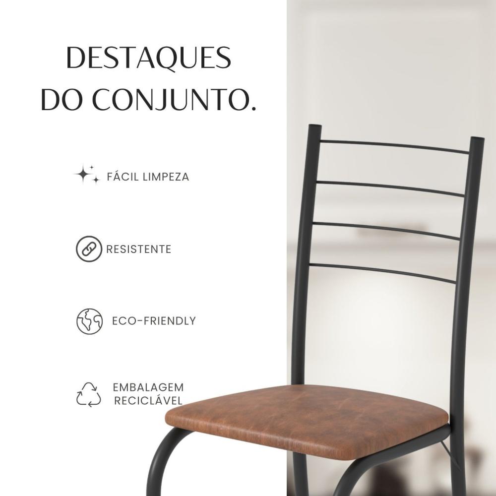Conjunto Sala de Jantar Mesa Retangular 140x75cm Tampo Madeira Mdp 6 Cadeiras Rio C. Marrom / Preto Fosco