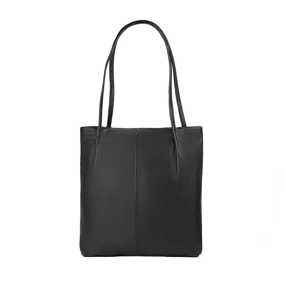 Miniatura Bolsa de Ombro Feminina Grande de Couro Shopping Bag BG Preta Preto