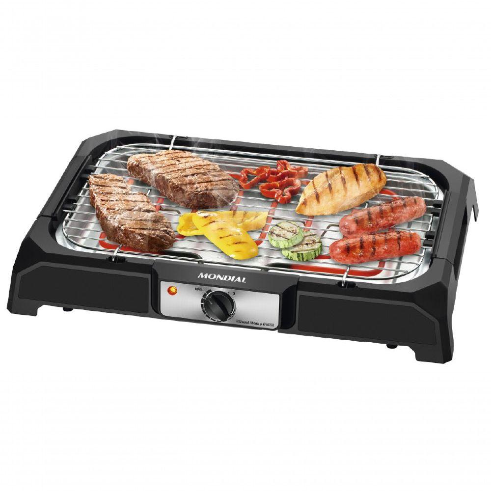 Miniatura Churrasqueira Grill Eletrica Mondial 1800w Preta Inox 110V