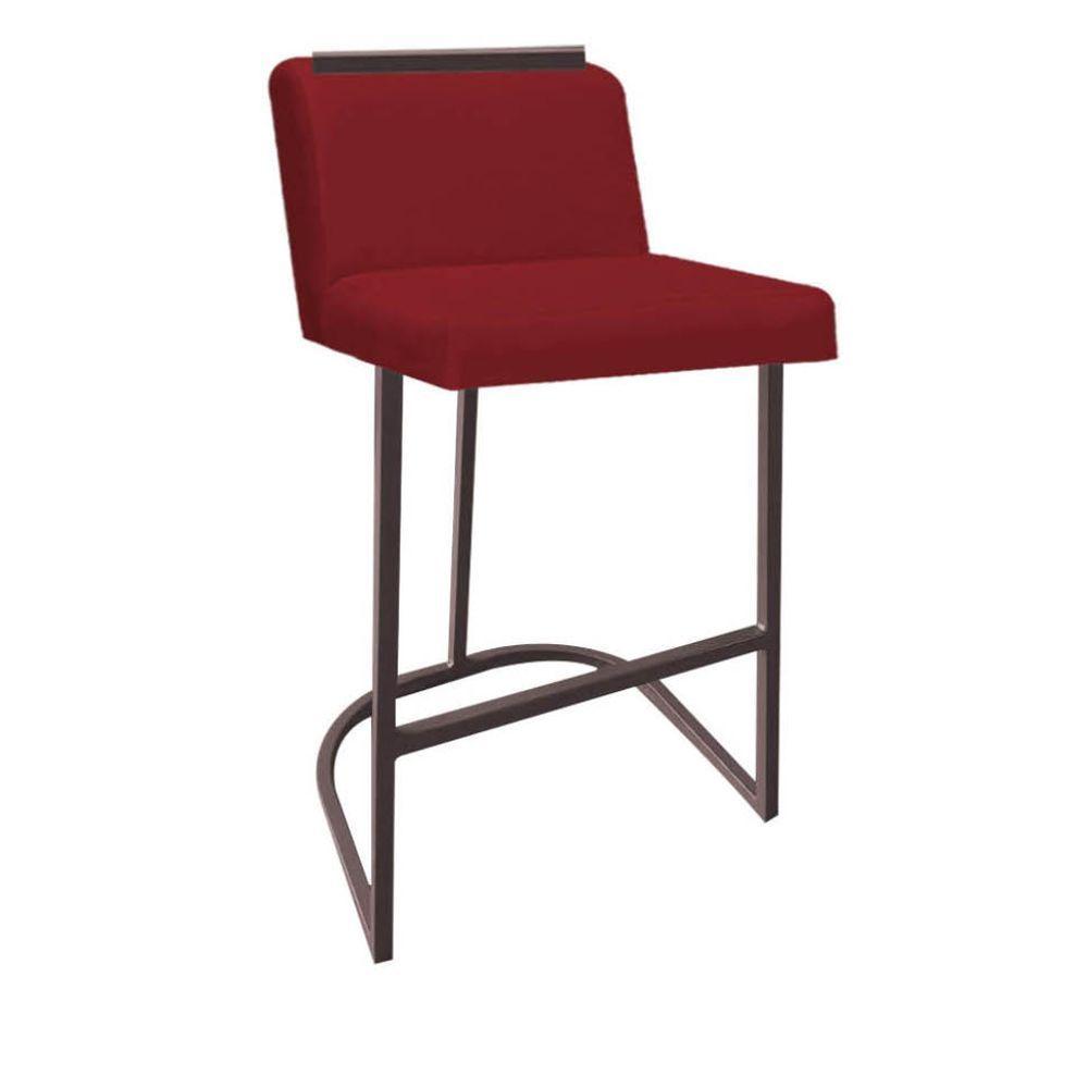 Miniatura Banqueta Com Encosto Nynna Luxo Confort Bistrô Cozinha Ferro Marrom Suede Vermelho - Amey Decor
