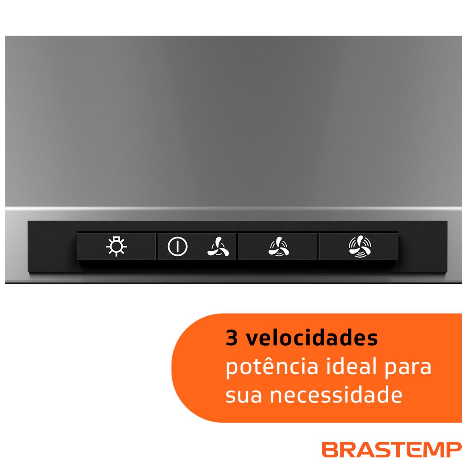 Coifa de Parede Brastemp 90 cm Inox Piramidal 5 e 6 Bocas Duplo Filtro BAI91BR 220