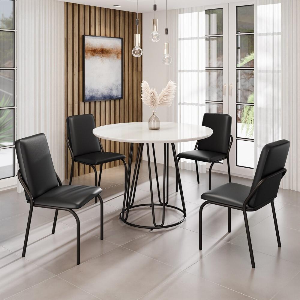 Miniatura Conjunto Sala de Jantar Mesa Redonda 100cm Base Omega Tampo MDF Laca com Vidro Malibu Preto