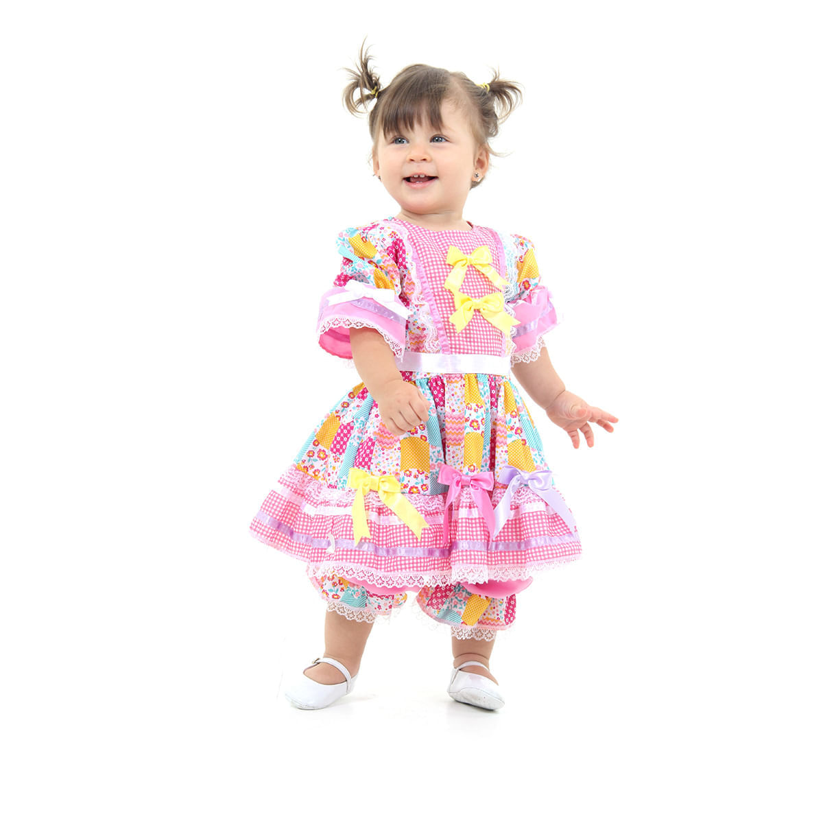 Fantasia Caipira com Culote Bebê - Rosa - Festa Junina