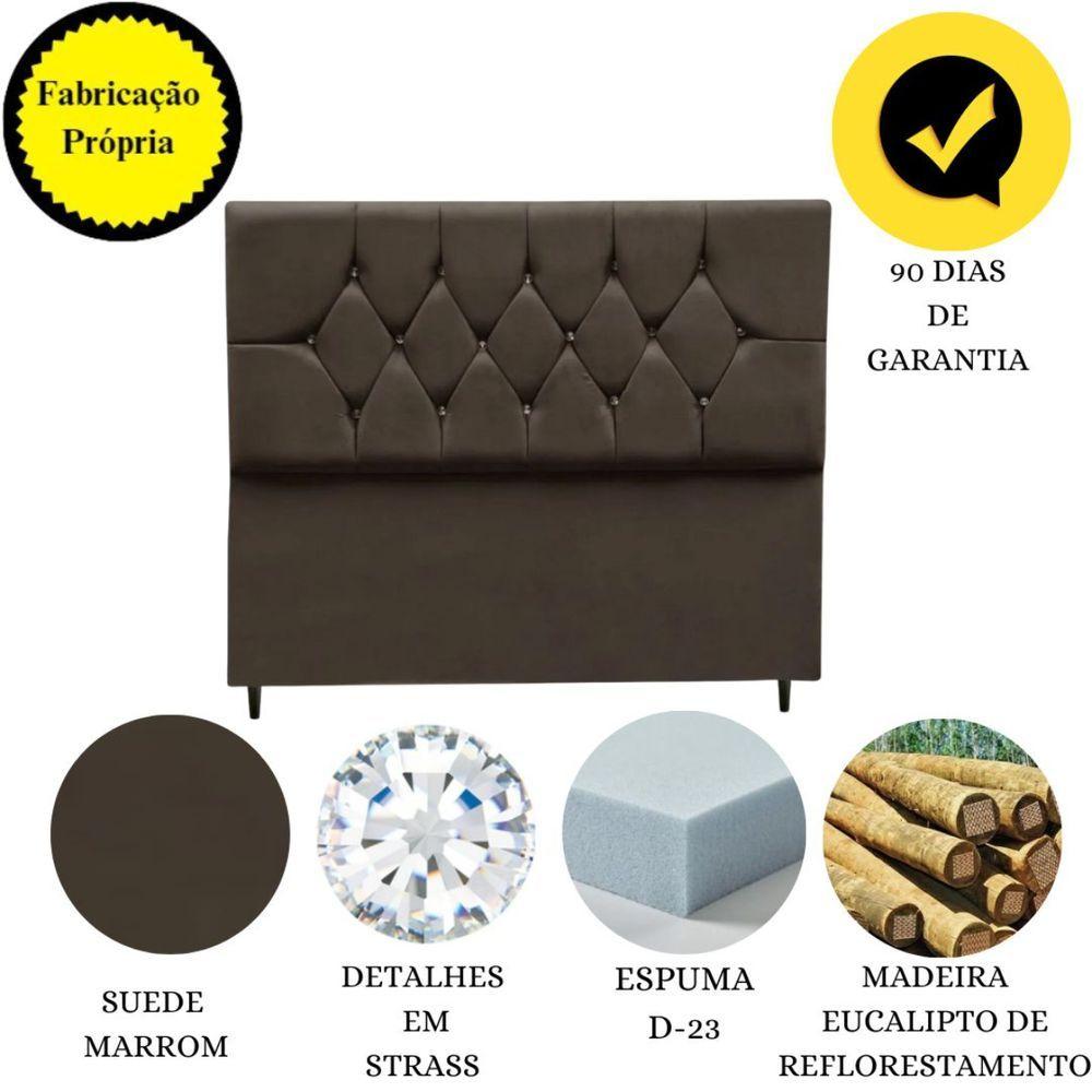 Miniatura Cabeceira Cama Box Estofada Queen 160 Cm Geovana Suede Marrom