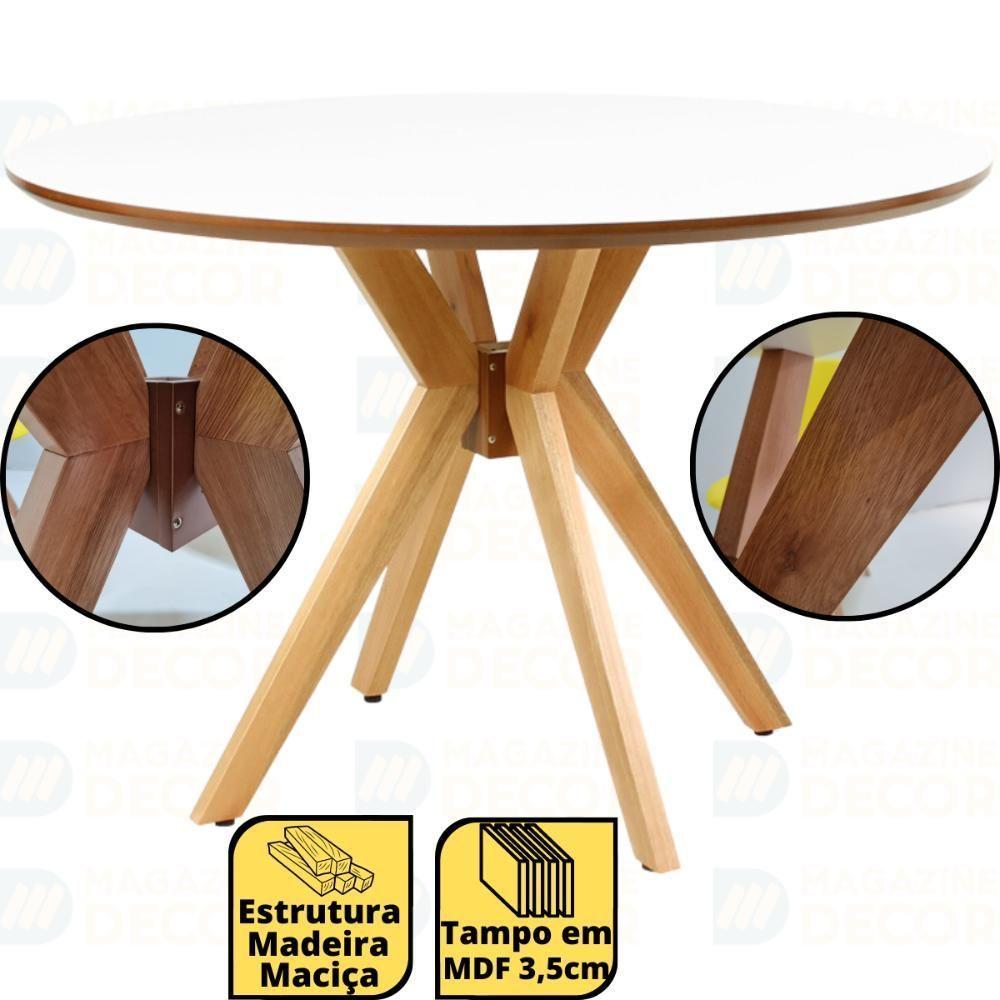Conjunto Mesa De Jantar Redonda Marci Premium Branca 120cm Com 4 Cadeiras Eames Eiffel - Marrom