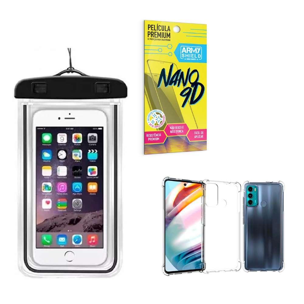 Miniatura Capinha Moto G60 + Capa A Prova Dágua + Película Nano 9D