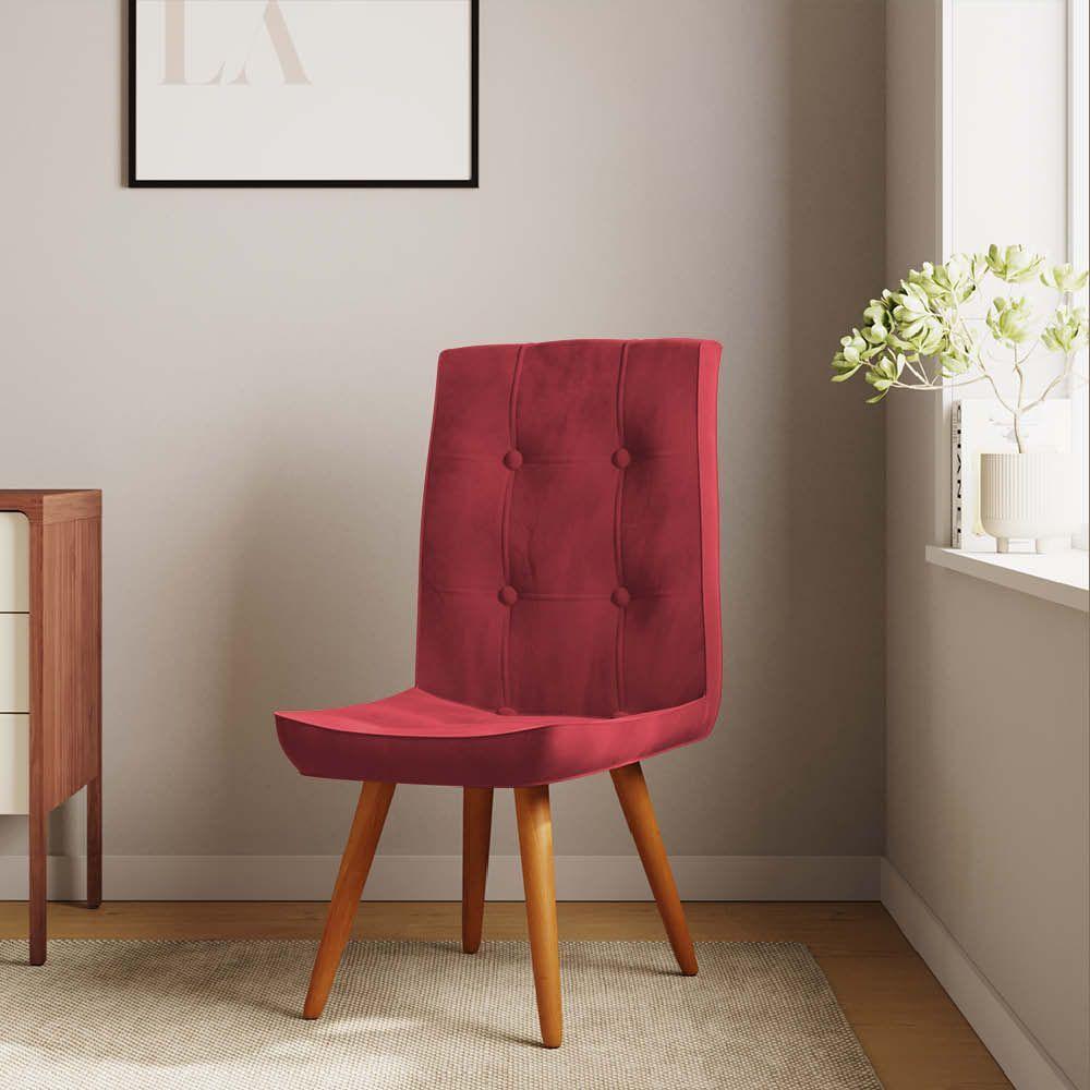 Miniatura Kit 03 Cadeira De Jantar Drop Com Botão Base Pé Palito Rústico Corino Vermelho - Amey Decor