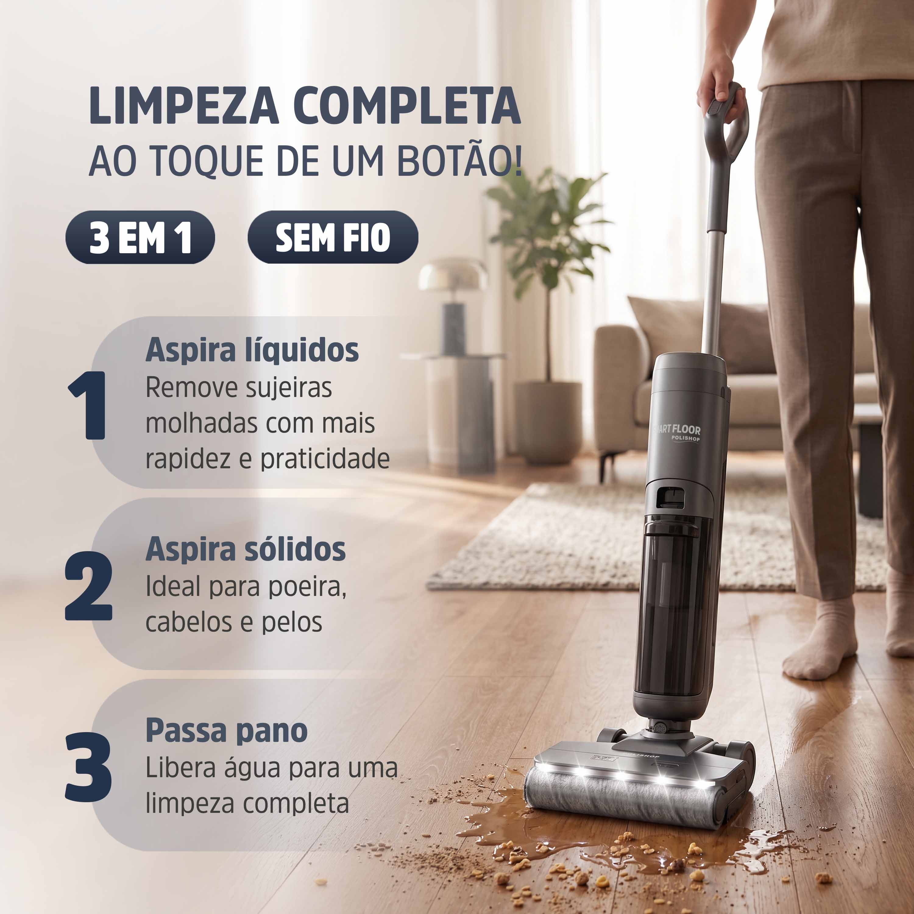 Limpadora de pisos sem fio Smart Floor Polishop | Bivolt