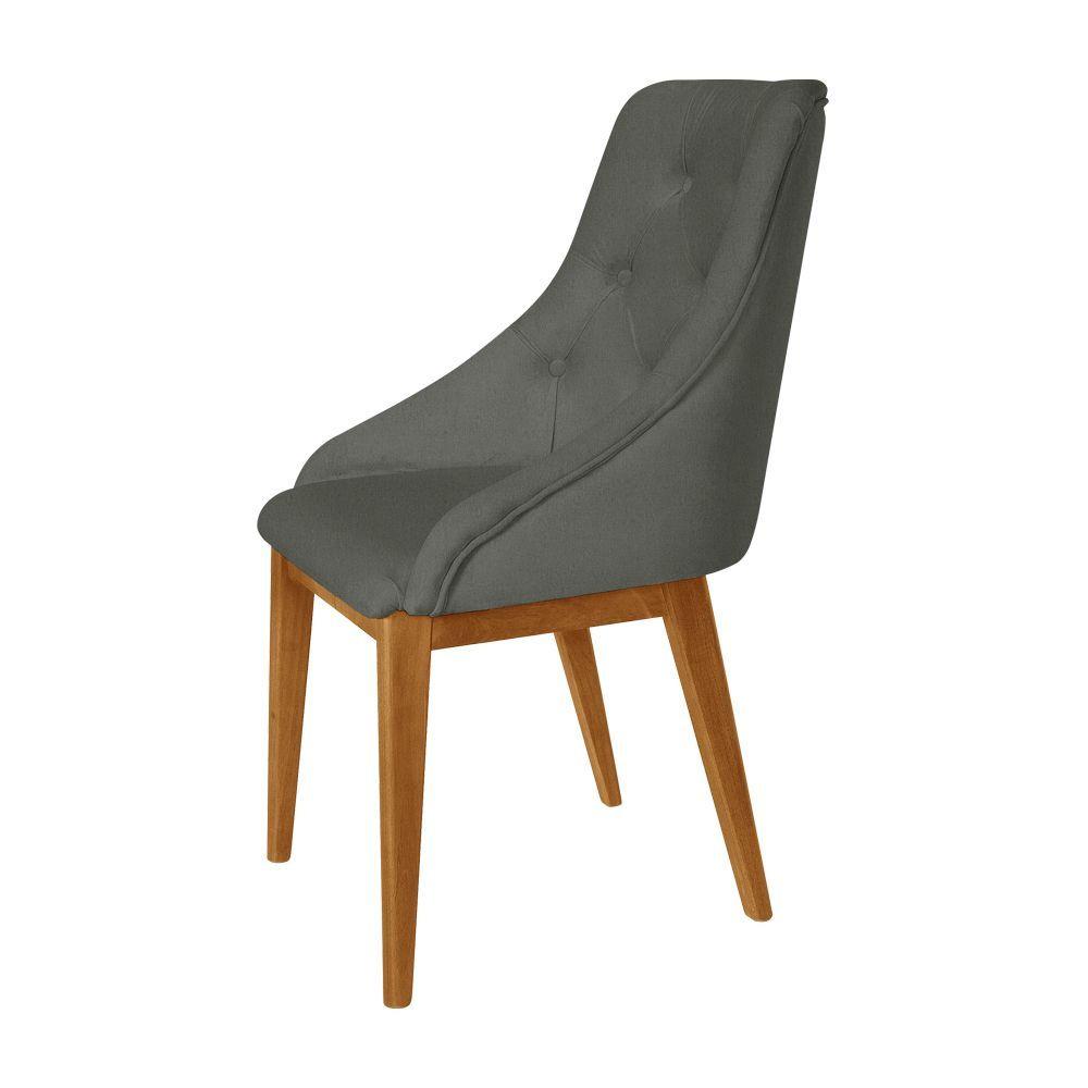 Miniatura Kit 2 Cadeiras De Jantar Estofada Capitonê Linho Chumbo Base Madeira Maciça Mel Cinza