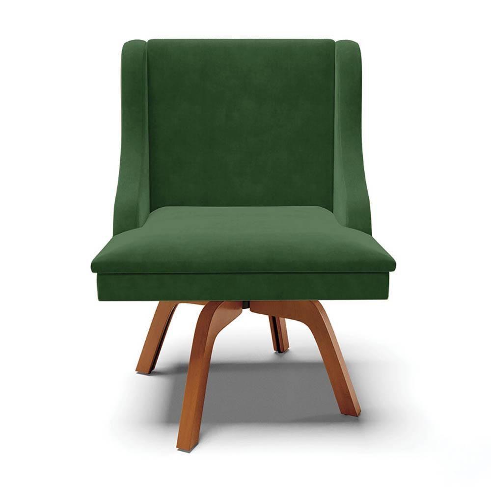 Cadeira Estofada Para Sala De Jantar Base Giratória De Madeira Lia Suede Verde - Ibiza