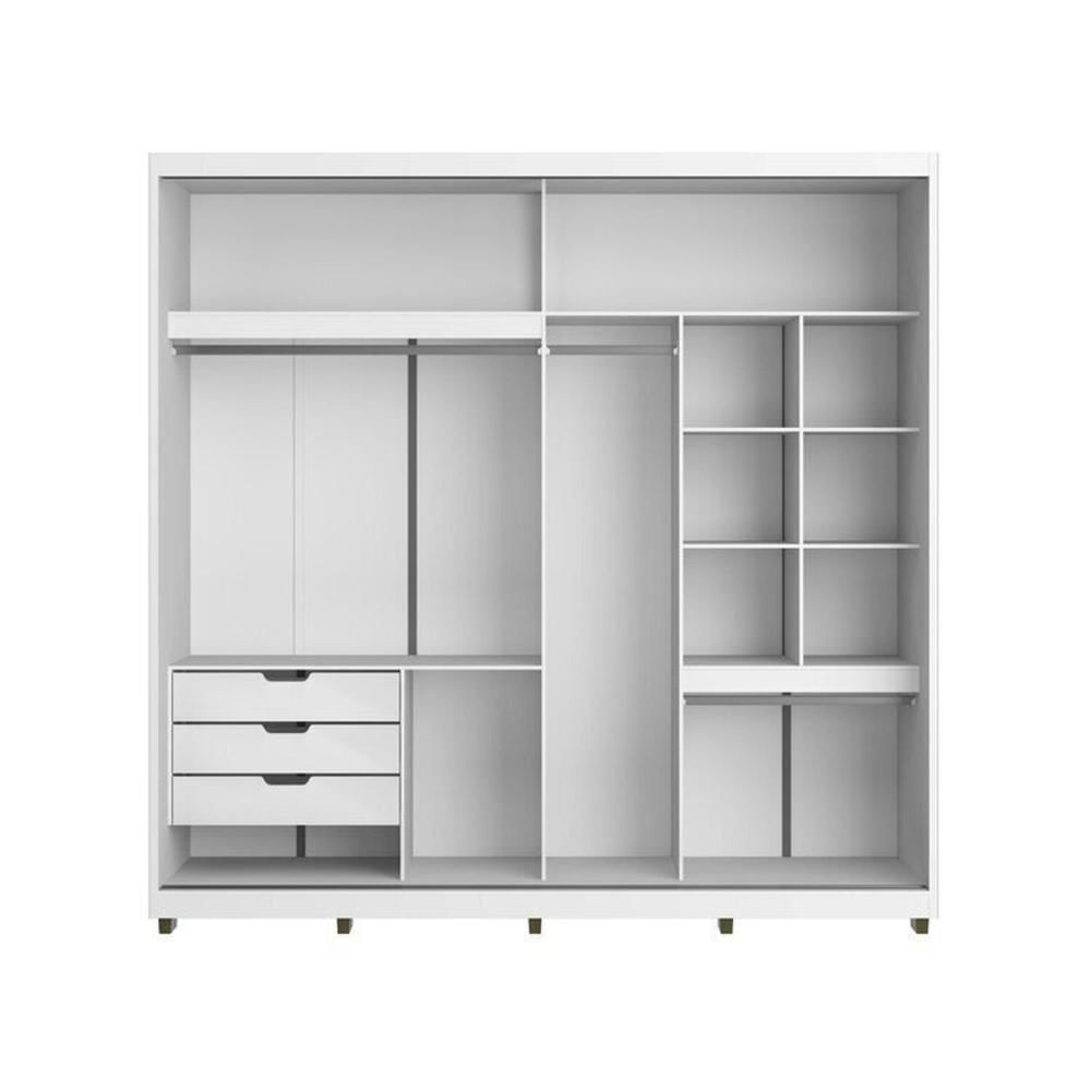 Quarto Casal com Guarda-Roupa 2 Portas de Correr, 1 Cômoda e 2 Mesas de Cabeceira Malthus Branco