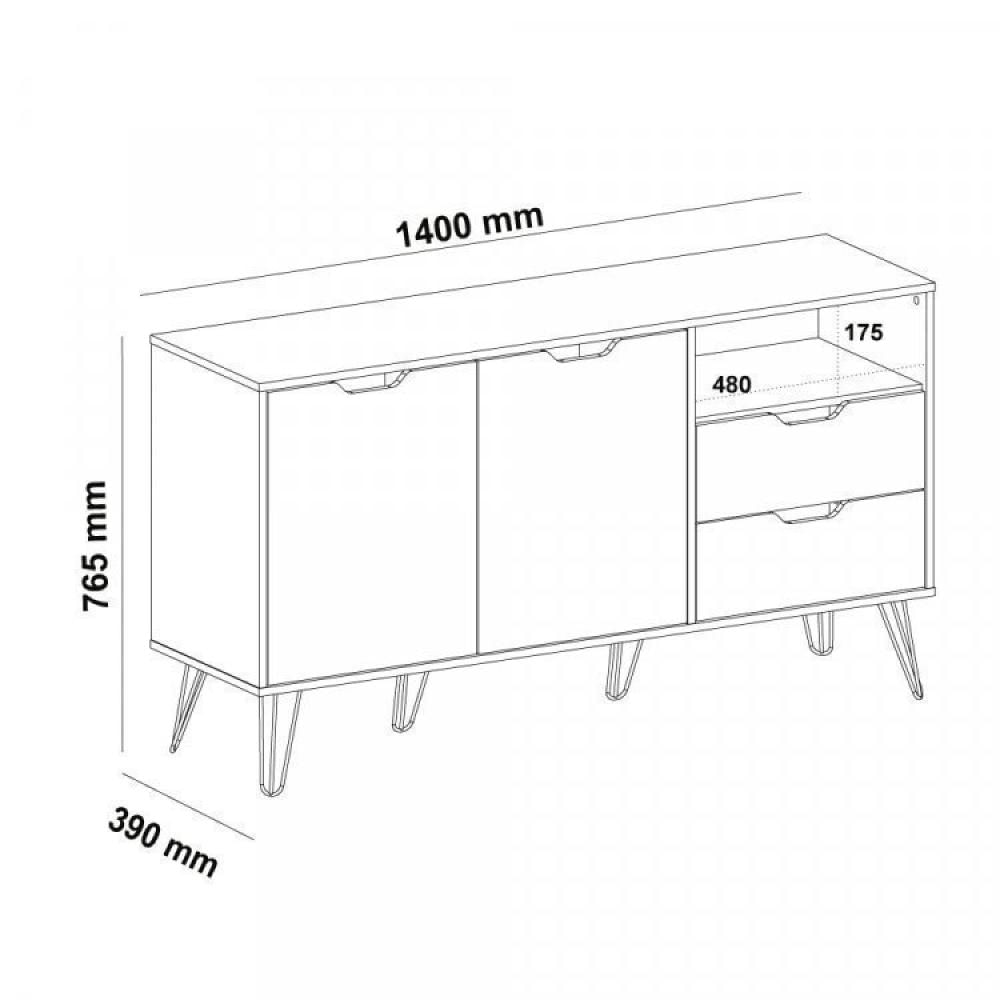Miniatura Conjunto Sala de Estar Rack para TV até 55 Polegadas Buffet Bar e Mesa de Centro Estocolmo Artely Carvalho/Grafite
