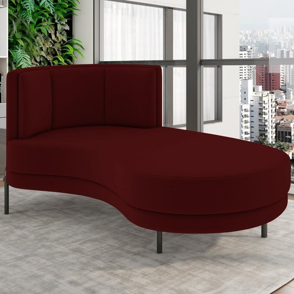 Miniatura Chaise Longue Divã 164cm Braço Esquerdo Logus D06 Veludo Vermelho - Mpozenato