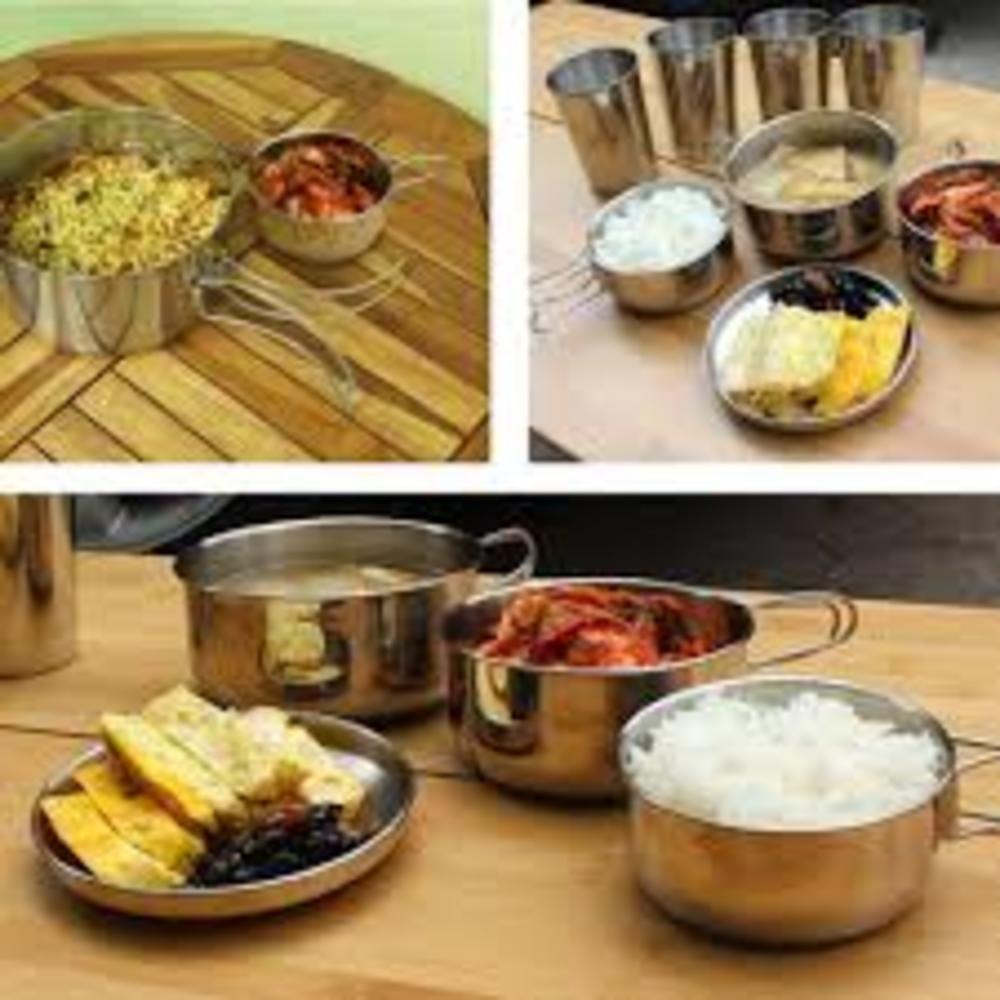 Miniatura Kit Panelas Em Inox Camping Cozinha Acampamento Outdoor Completo 8 Peças Panela Viagem Praia Pesca