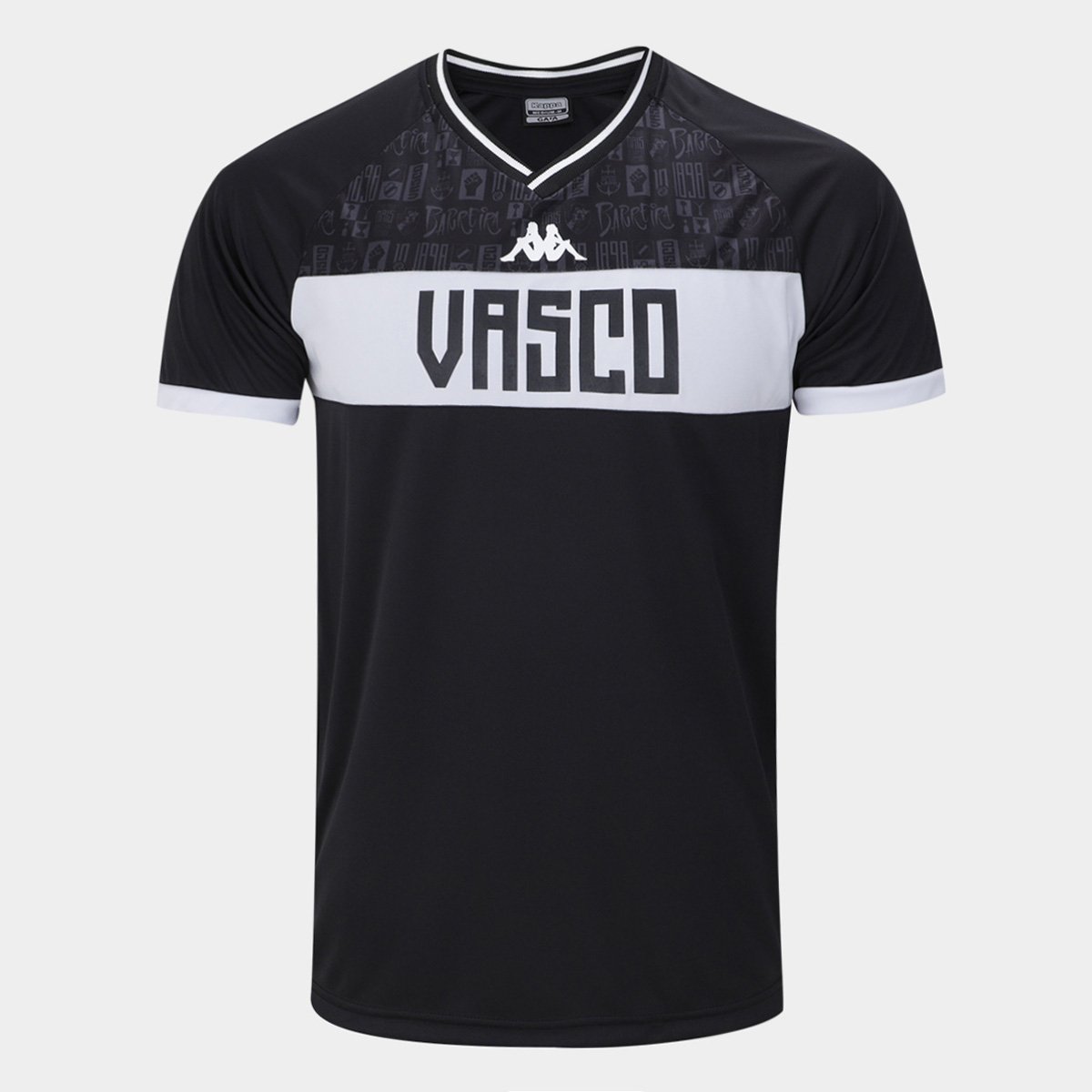 Miniatura Camisa Vasco Kappa Supporter New Masculina Preto+Branco - EGG