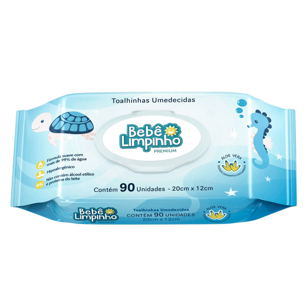 Miniatura Toalha Umedecida Bebê Limpinho Premium 90 Unidades
