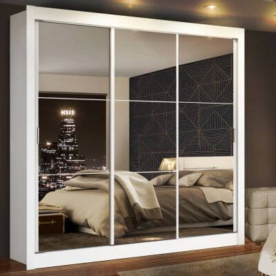 Miniatura Guarda Roupa Casal Madesa Mônaco 3 Portas de Correr de Espelho Branco Cor:Branco