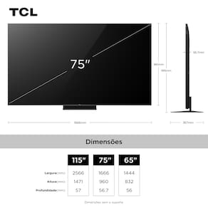 Smart TV 75" TCL 75C7K 4K QD-Mini Led 144Hz com Sistema Operacional Google TV