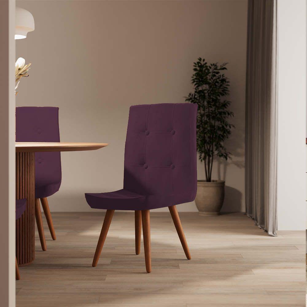 Miniatura Conjunto 03 Cadeira De Jantar Drop Com Botão Base Pé Palito Castanho Suede Roxo