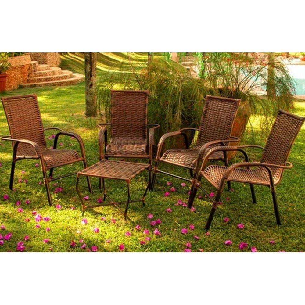 Miniatura Conj Cadeira Area Externa Chuva Sol Resistente Trama Original Capuccino