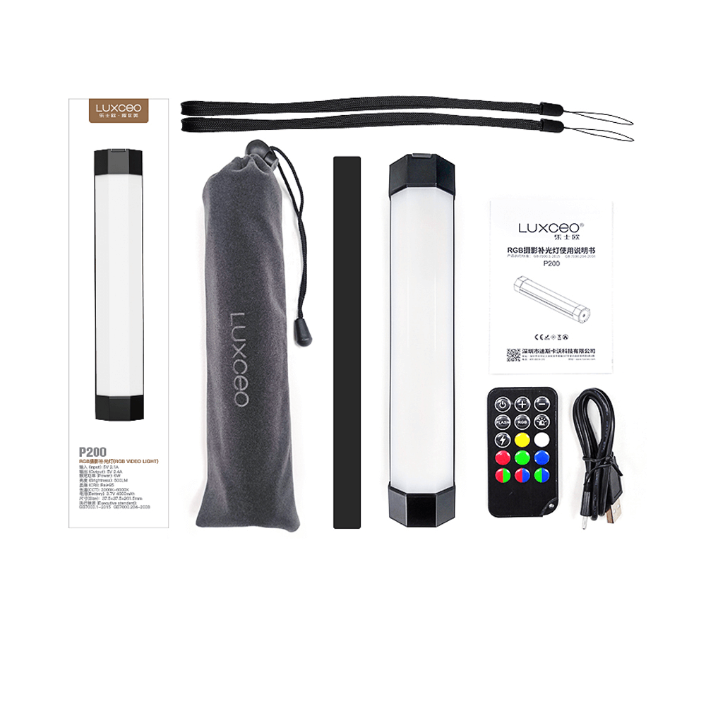 Bastão LED RGB Luxceo P200 Luz Handheld (3000–6000K) Controle Remoto e Impermeável