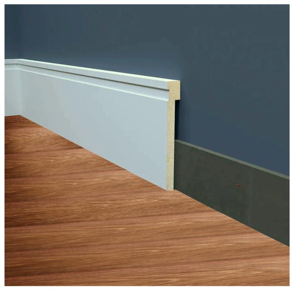 Miniatura Rodapé de Mdf 12cm X 18cm X 180cm Barra de Sobrepor com Friso 1202 Branco