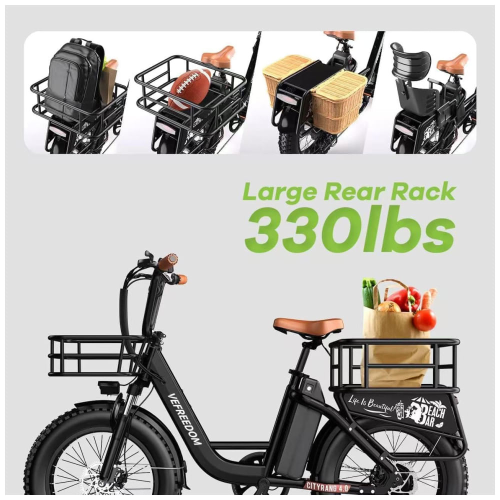Bicicleta Elétrica EUY para Adultos com Motor de Pico de 1500W, Bateria Removível de 48V 20Ah, Ebike Rápida, Máx. 112Km, 48km/h, Pneu Gordo de 20x4.0,