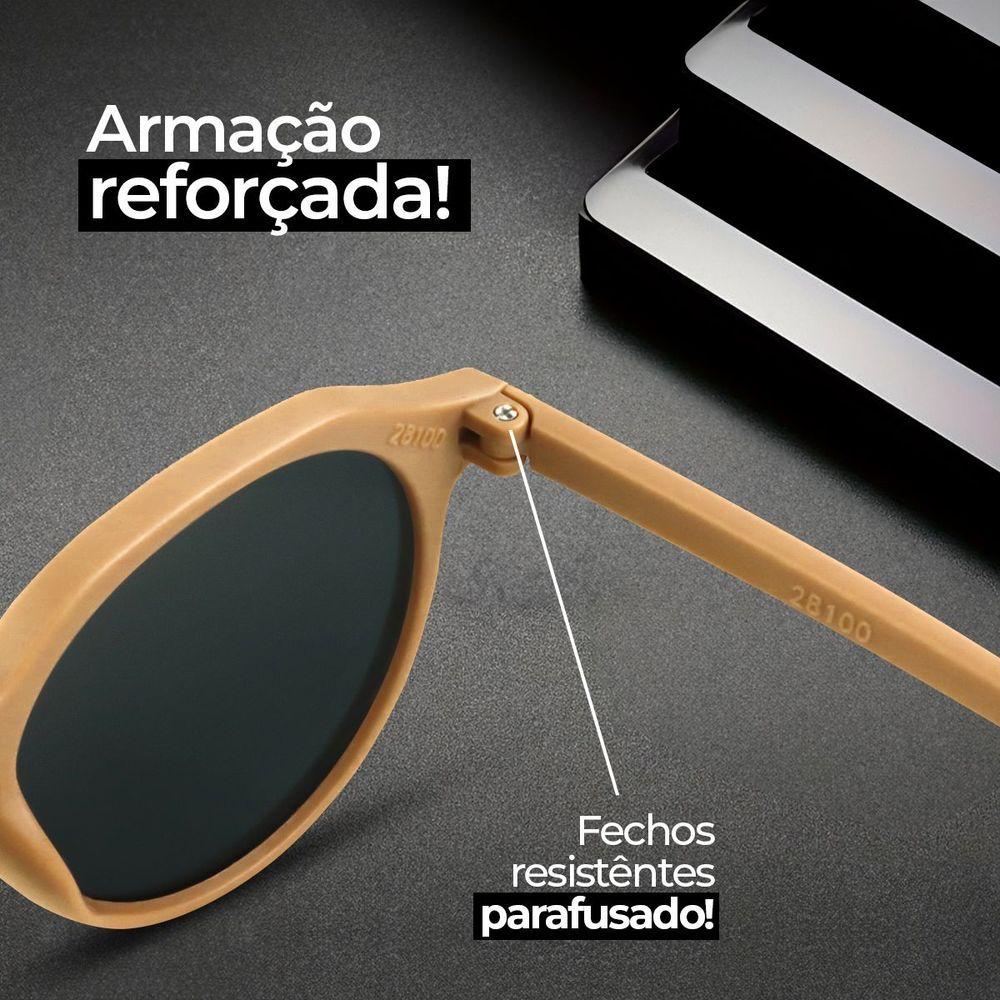 Oculos Sol Masculino Vintage Proteção Uv Casual + Case + Verão Lentes Pretas Estiloso Presente Bege