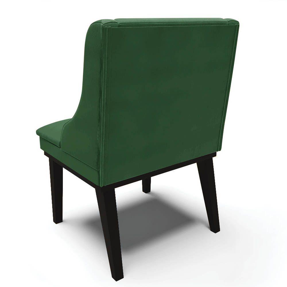 Miniatura Kit 2 Cadeiras Estofadas Para Sala De Jantar Base Fixa De Madeira Preto Lia Veludo Verde - Ibiza