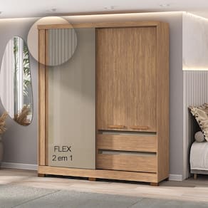 Miniatura Guarda-Roupa Casal 1 Porta Correr Atualle Condor 3D Flex com Reflecta Acácia
