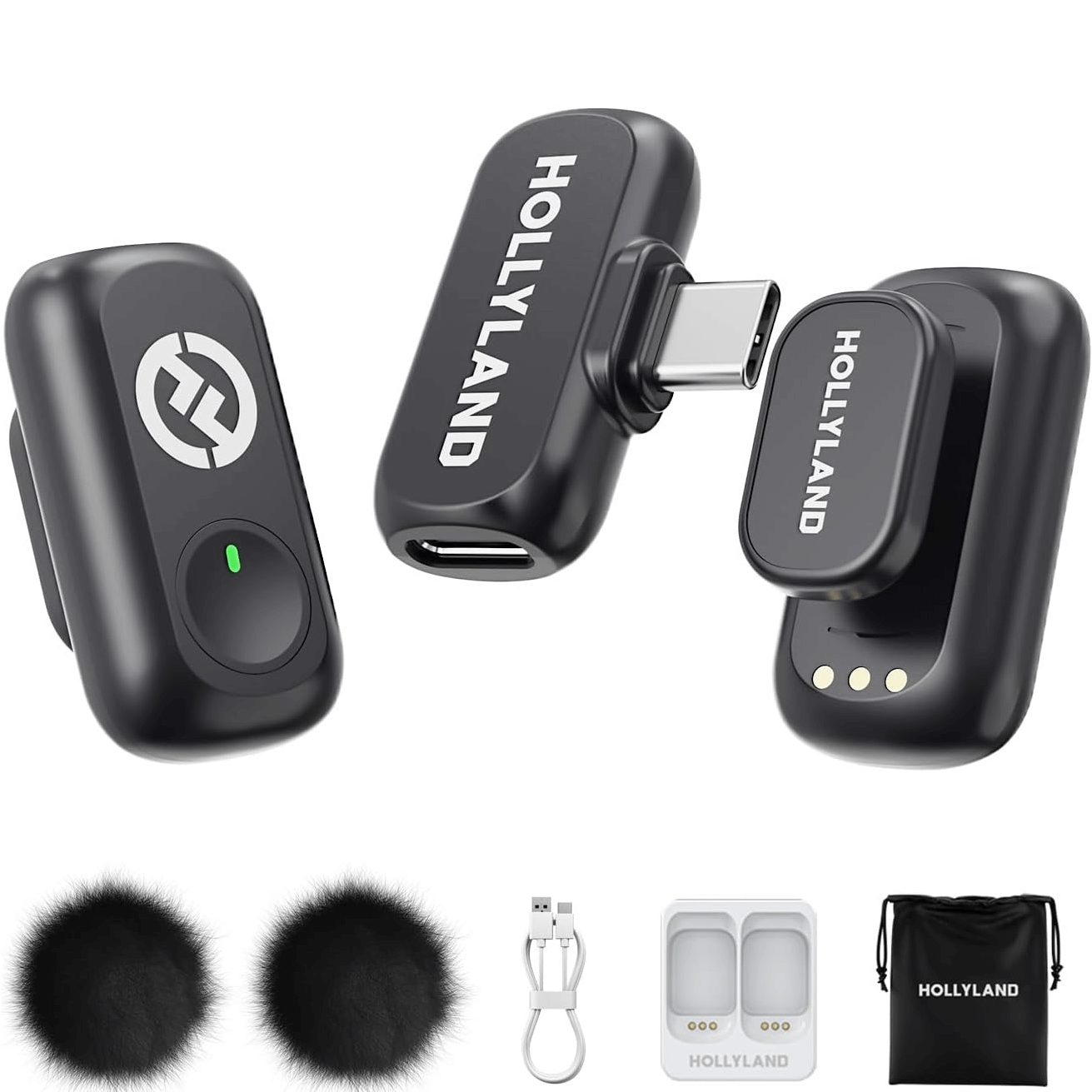 Sistema Microfone Duplo Hollyland LARK A1 Mini Duo Wireless 2 Pessoas Smartphones USB-C