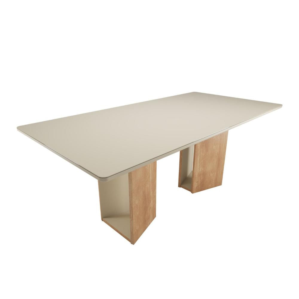 Miniatura Conjunto Sala de Jantar Mesa Ayla 200cm Tampo Vidro/MDF com 8 Cadeiras Elegance Sonetto Móveis Mel/Off White
