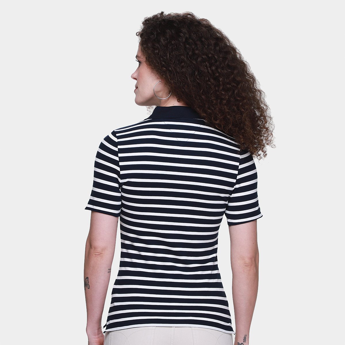 Miniatura Camisa Polo Tommy Hilfiger 1985 Feminina Preto+Branco - M