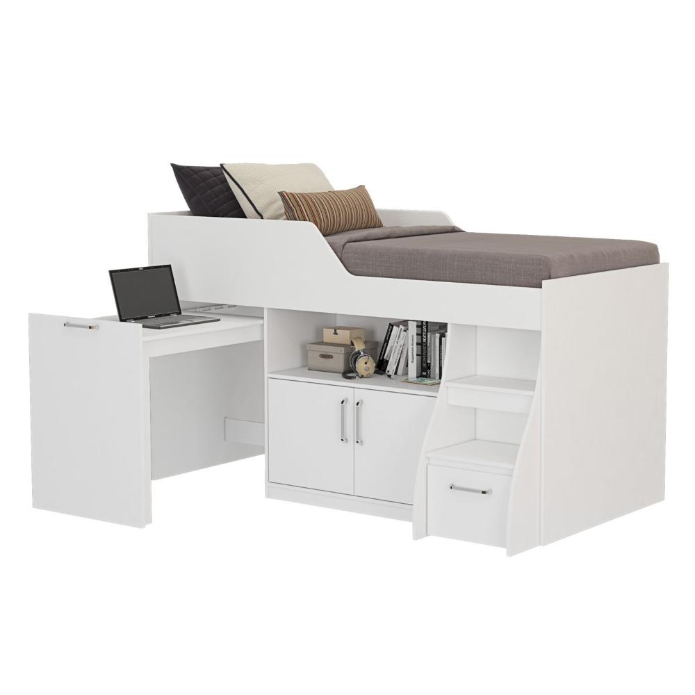Miniatura Cama Infantil Multifuncional Alta com Armário Inferior Bianca Cimol Branco
