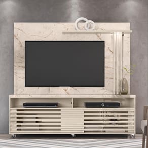 Miniatura Rack Madetec Cross com 182cm de Largura + Painel Madetec Cross com 182cm de Largura, Ideal para TV de Até 65” Calacata/Off White