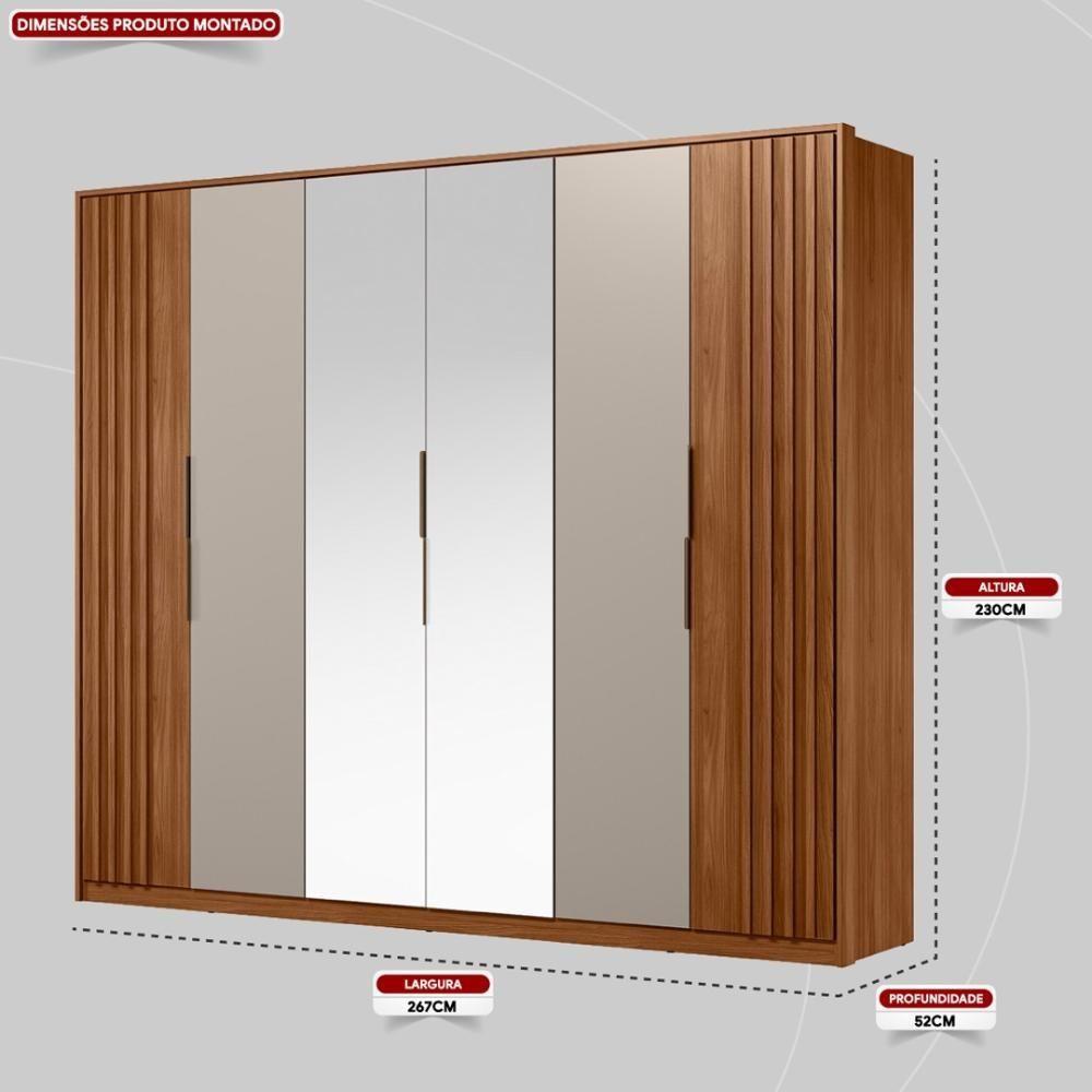 Miniatura Guarda Roupa Casal 6 Portas Com Ripado E Com Espelho 6 Gavetas Equador - Nogueira-nude Prime Tx Nogueira-nude